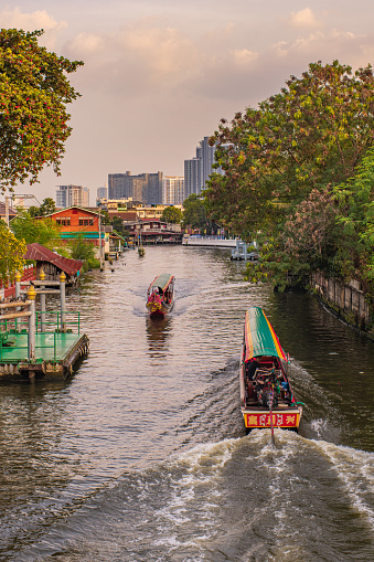 A photo of a typical Thai boat in a Bangkok canal