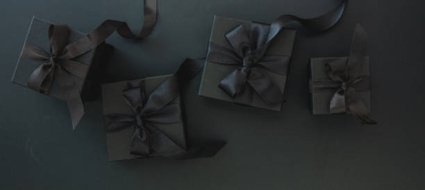 istock Black Friday Sale and Christmas Gift boxes, banner, top view. , 1438854878