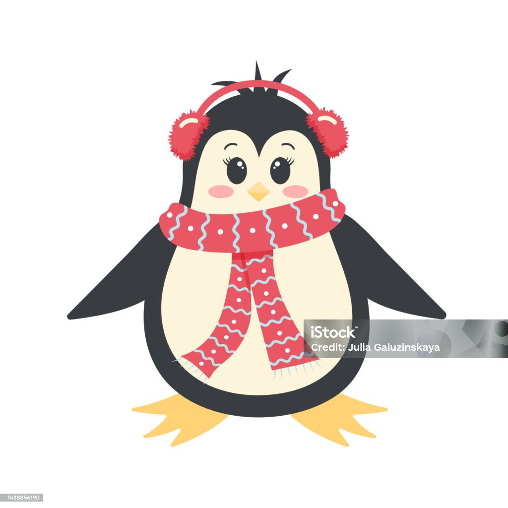 Chim Cánh Cụt Dễ Thương Trong Tai Nghe Mùa Đông Và Khăn Quàng Cổ ...