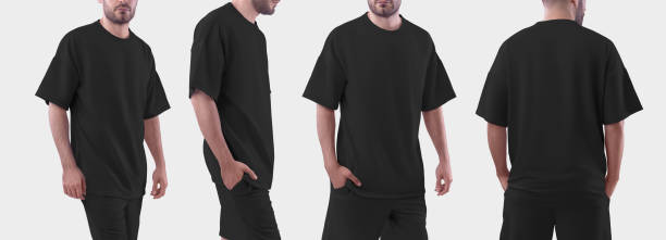 istock Bundle of white  mockup oversize t-shirt on a man 1438857923