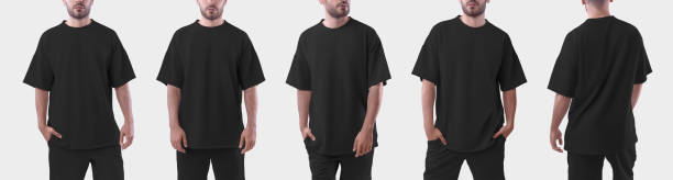 istock Bundle of white  mockup oversize t-shirt on a man 1438857955
