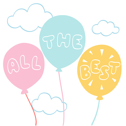 All the best balloons on cloud background - hand drawn