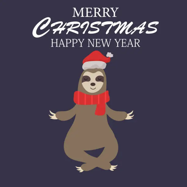 Vector illustration of Merry Christmas card with cute sloth.