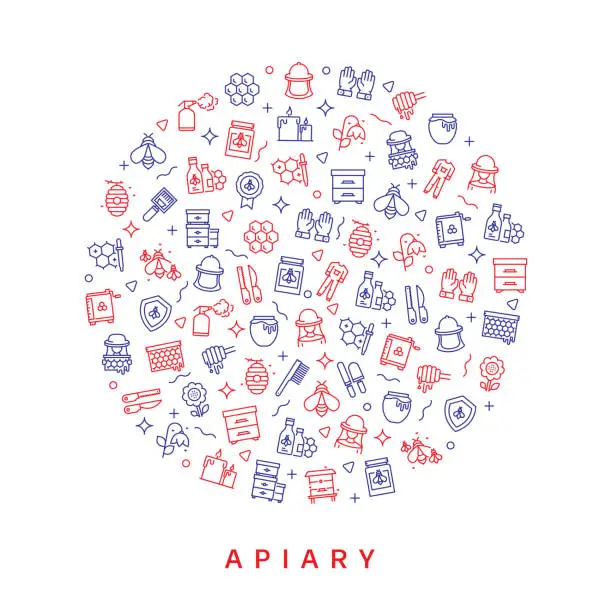 Vector illustration of APIARY RELATED PATTERN DESIGN. MODERN LINE STYLE DESIGN