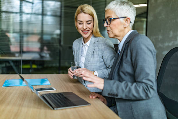 istock Female entrepreneurs cooperating while working on laptop in the office. 1438859660