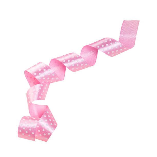 istock Pink spiral-twisted satin ribbon isolated on white background 1438860163