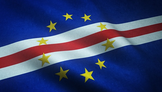 A closeup shot of the waving flag of Cape Verde with interesting textures