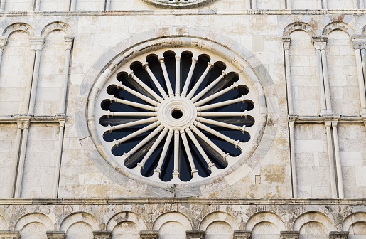 The famous rosette round window of Cathedral of St. Anastasia in Zadar Croatia