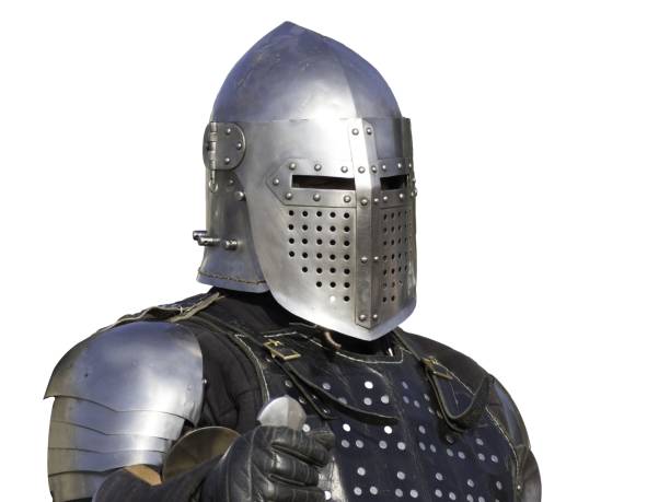istock Portuguese medieval knight with a helmet isolated on a white background 1438866712