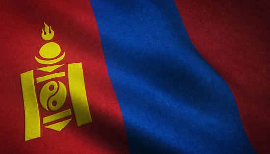 A closeup shot of the waving flag of Mongolia with interesting textures