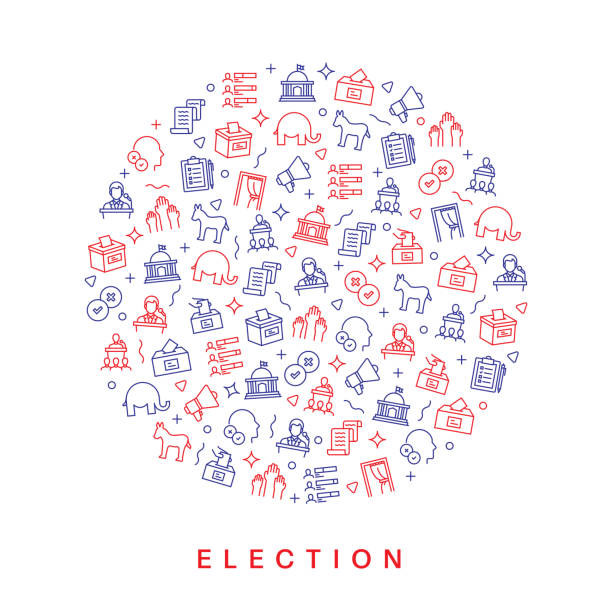 ilustraciones, imágenes clip art, dibujos animados e iconos de stock de diseño de patrones relacionados con las elecciones. diseño de estilo de línea moderna - voting doodle republican party democratic party