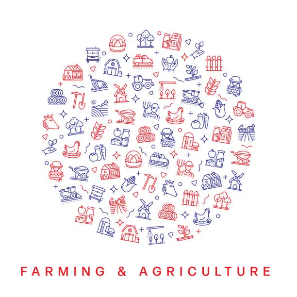 Vector illustration of FARMING AND AGRICULTURE RELATED PATTERN DESIGN. MODERN LINE STYLE DESIGN