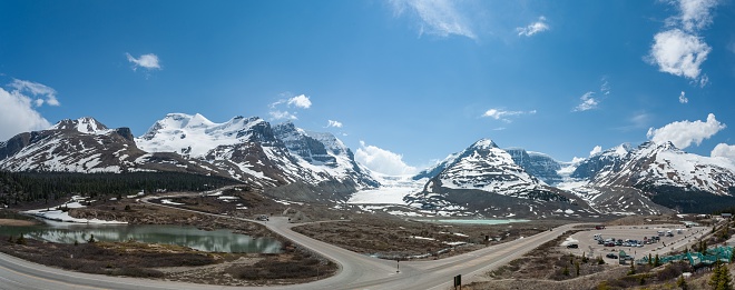 A panoramic view at the Athabasca Glacier in Canada