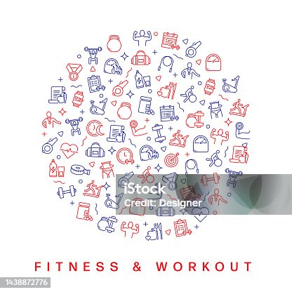 istock FITNESS AND WORKOUT RELATED PATTERN DESIGN. MODERN LINE STYLE DESIGN 1438872776