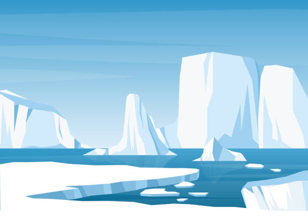 arktische eislandschaft mit eisberg - iceberg ice glacier cartoon stock-grafiken, -clipart, -cartoons und -symbole