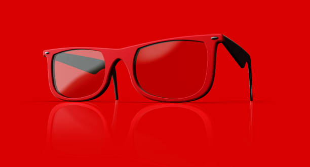 red sunglasses isolated on red background.