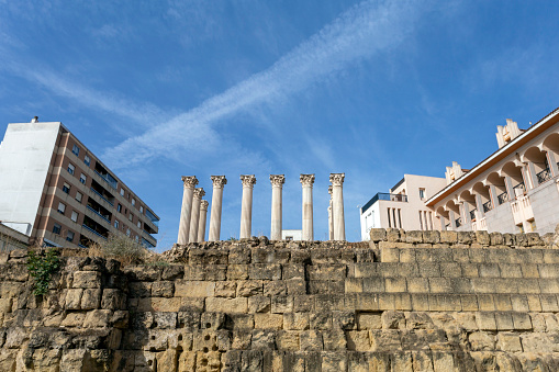 Cordoba, Spain - October 27, 2022: Roman temple of Cordoba, Spain on October 27, 2022