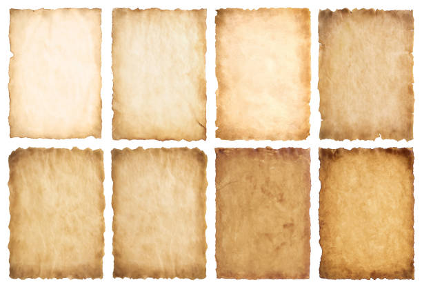 collection set old parchment paper sheet vintage aged or texture isolated on white background collection set old parchment paper sheet vintage aged or texture isolated on white background. ancient stock pictures, royalty-free photos & images