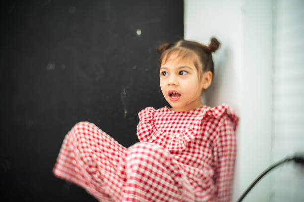 Little girl playing after get up morning