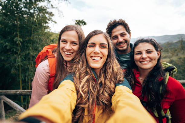 istock friends take a selfie during the trekking 1438893420