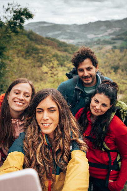 istock friends take a selfie during the trekking 1438893669