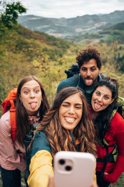 istock friends take a selfie during the trekking 1438894496