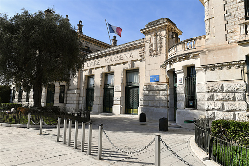 Nice, France-10 29 2022: Facade of the Masséna High School in Nice, France.