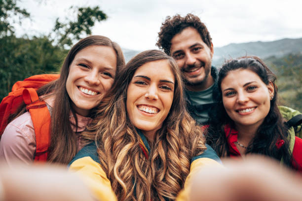 istock friends take a selfie during the trekking 1438894660