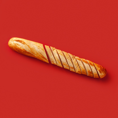 Baguette Bread on a red background