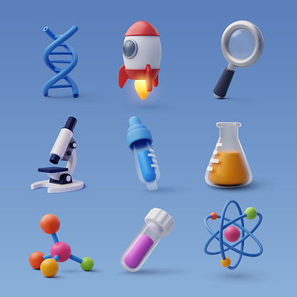 Set of 3d Science icon, Science and technology concept. Eps 10 Vector.