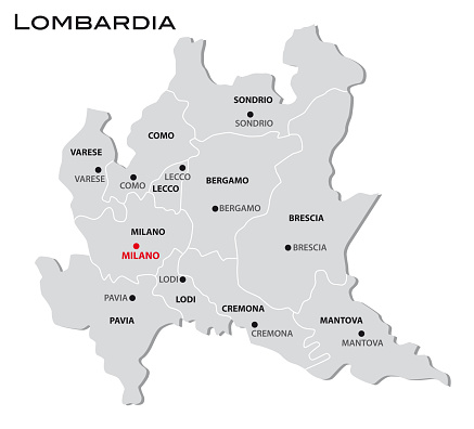 simple gray administrative map of Lombardy region of Italy
