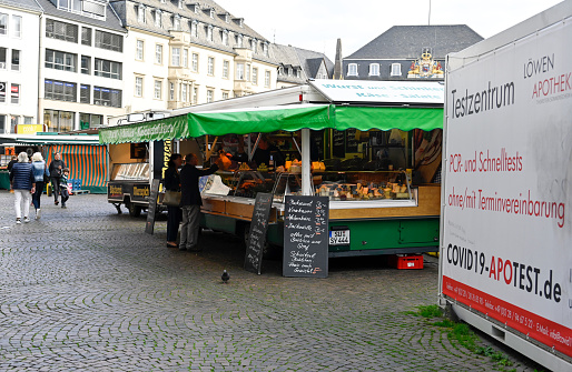 Bonn, Germany, October 26, 2022 - Weekly market on the market place in Bonn.