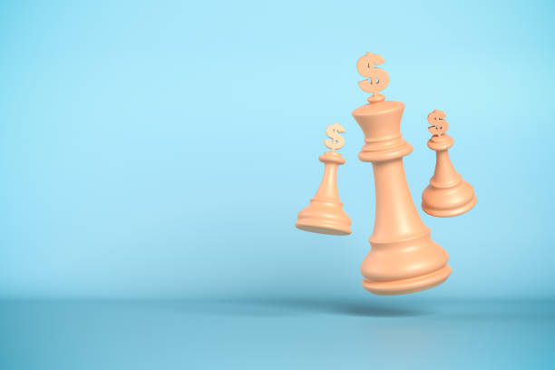 istock Business Strategy Concept: Chess pieces with dollar signs. 1438901381