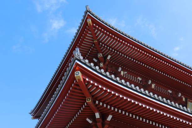 Low angle shot of the side of Tokyo's oldest Senso-Ji temple taken during  the day A low angle shot of the side of Tokyo's oldest Senso-Ji temple taken during  the day sensoji stock pictures, royalty-free photos & images