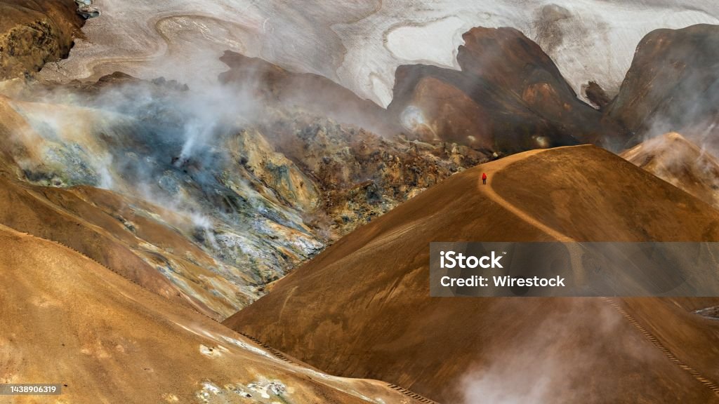 Breathtaking high angle smoky scenery of the famous historic Kerlingarfjöll mountain range A breathtaking high angle smoky scenery of the famous historic Kerlingarfjöll mountain range in Iceland Accidents and Disasters Stock Photo