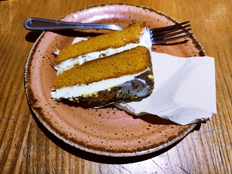 Delicious chocolate covered sweet orange cake slices at edinburgh scotland england uk