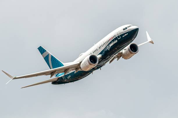 보잉 737-7 max, n7201s. 판버러 국제 에어쇼, 2018년 7월 16일 - fia 뉴스 사진 이미지