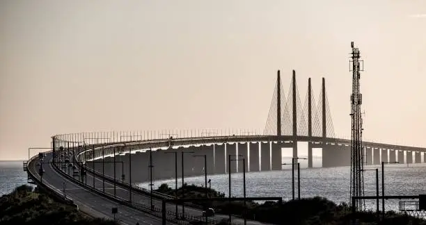 A beautiful shot of the Oresund Bridge with cars in Sweden