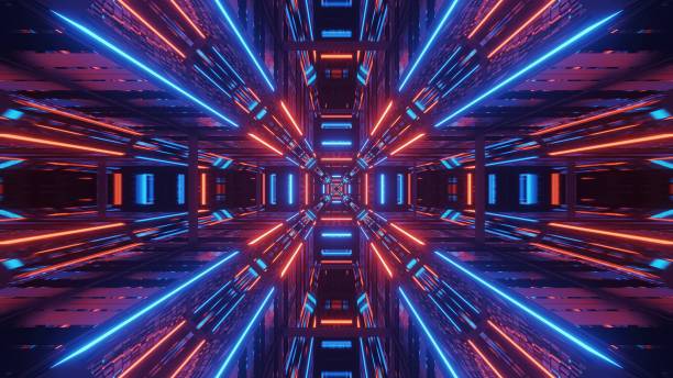 istock Cosmic environment with colorful neon laser lights 1438908170