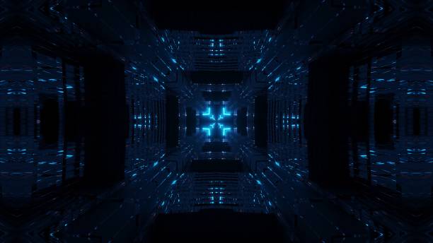istock Cosmic environment with blue neon laser lights - perfect for a digital wallpaper 1438908202