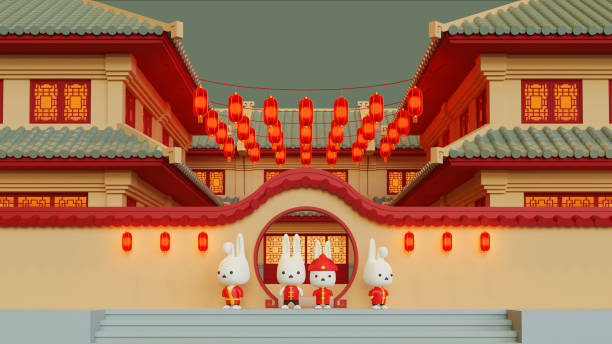 istock Chinese New Year Of Rabbit Copy Space With 3D Render Illustration 04 1438911950
