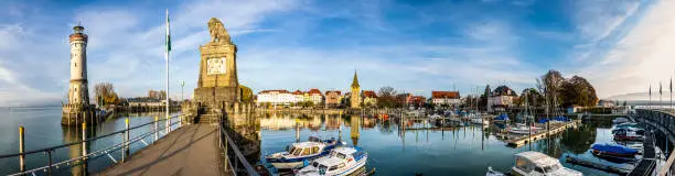 famous old town and port of Lindau at lake Bodensee - germany