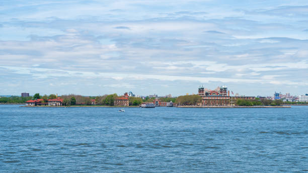 Ellis Island in New York Harbor stock photo