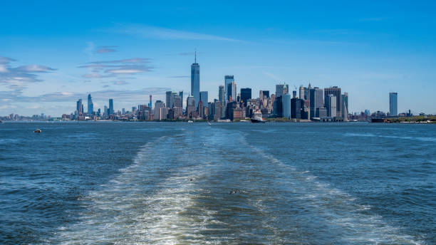 View of Lower Manhattan Skyline from New York Harbor stock photo
