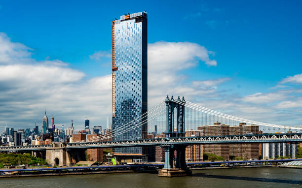 Manhattan Bridge Crosses East River in New York City stock photo
