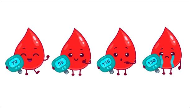 диабетические персонажи, мультяшная кровь с глюкометром - sugar level stock illustrations