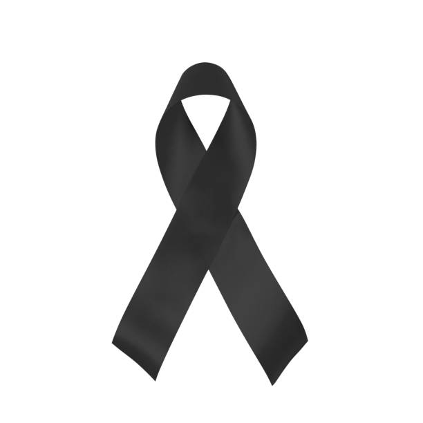 istock Mourning ribbon on a white background. Black ribbon isolated on white background , Photo object. 1438920177