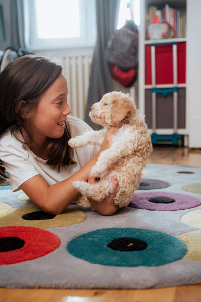 istock Cute girl embracing her new pet 1438920215