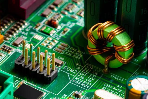 istock Close up of connector pins on PC circuit board 1438921606