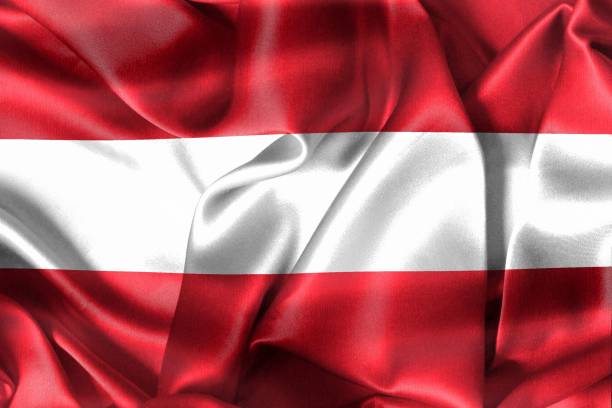 istock Flag of Austria with realistic waving fabric effect. 1438921822